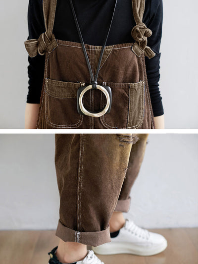 Women Retro Colorblock Autumn Denim Jumpsuits