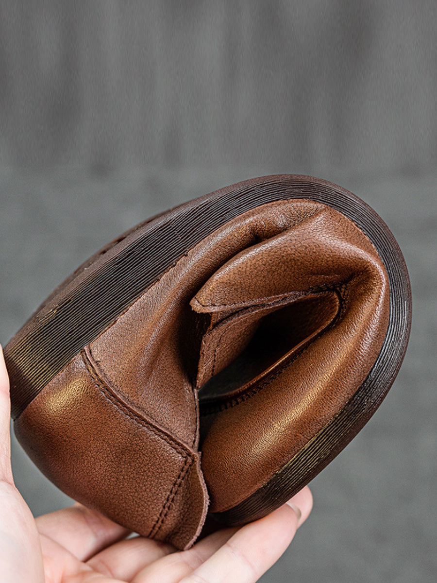 Women Vintage Genuine Leather Spliced Flat Shoes