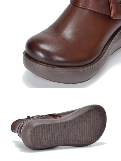 Women Genuine Leather Spliced Platform Boots