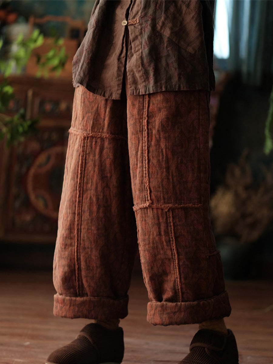 Women Autumn Retro Cotton Wide-leg Padded Pants