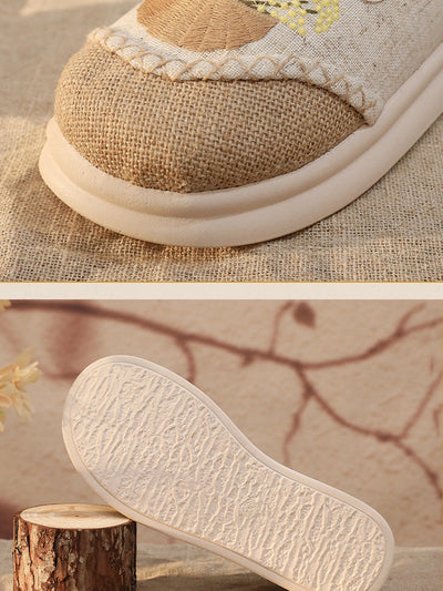 Women Ethnic Embroidery Linen Spliced Flat Shoes