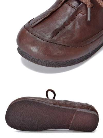 Women Vintage Genuine Leather Spliced Low Heel Shoes