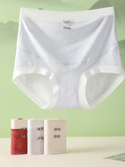 4 Pieces Women Bamboo Jacquard High Waist Underwear