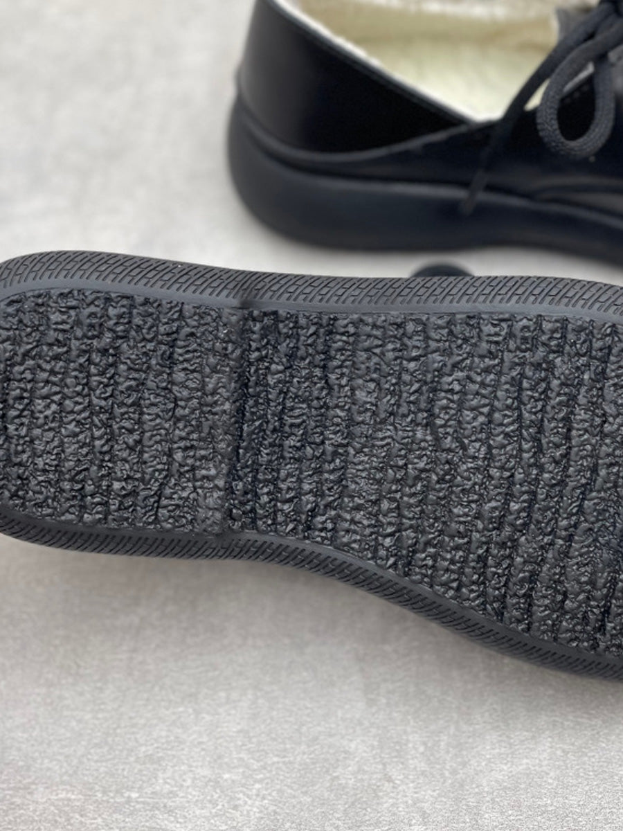 Women Winter Genuine Leather Fleece-lined Flat Shoes