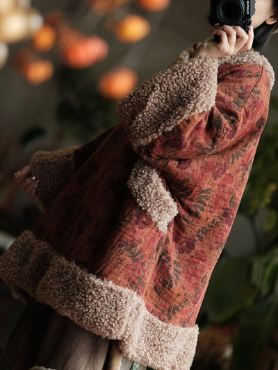 Women Winter Flower Fleece Spliced Padded Vest