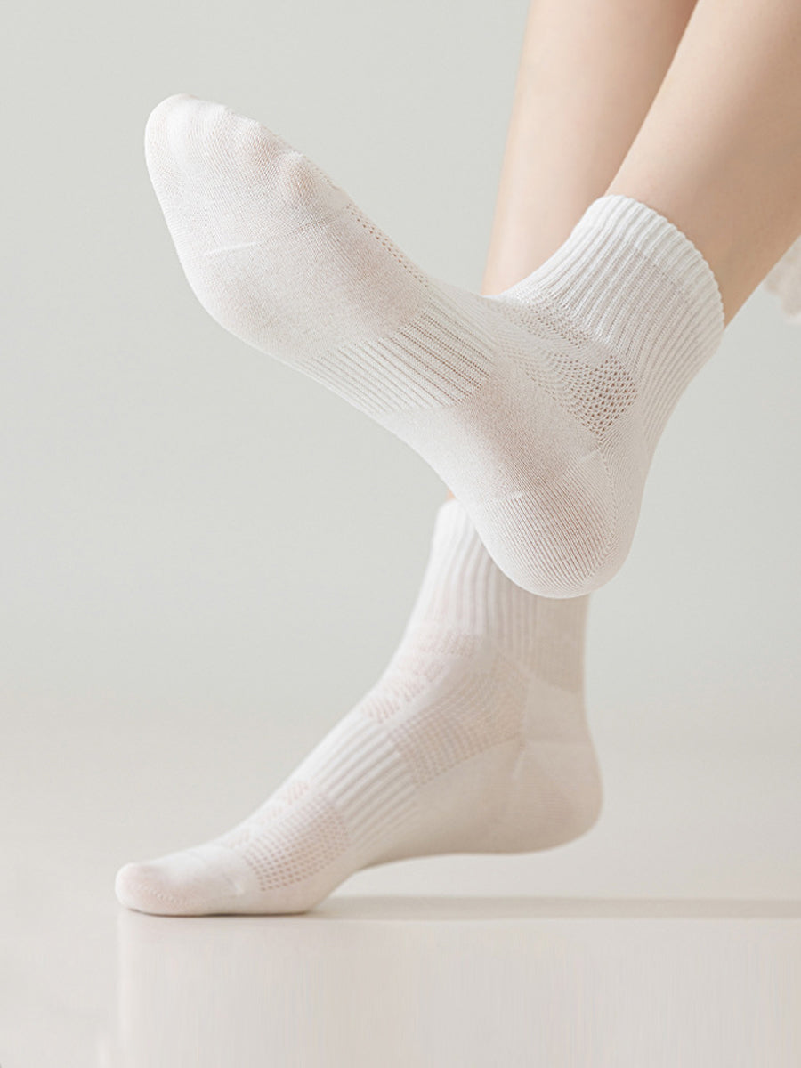 7 Pairs Women Summer Mid-Heel 100%Cotton Pure Color Socks