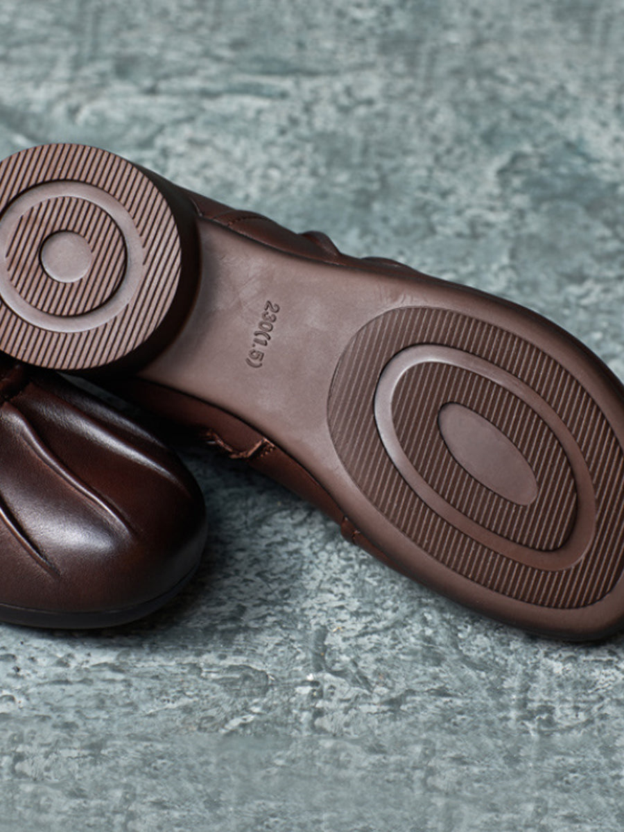 Women Vintage Autumn Leather Spliced Low Heel Boots