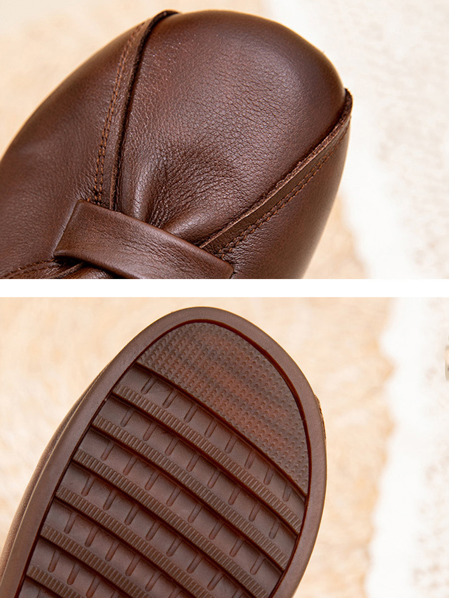 Women Summer Genuine Leather Spliced Flat Shoes