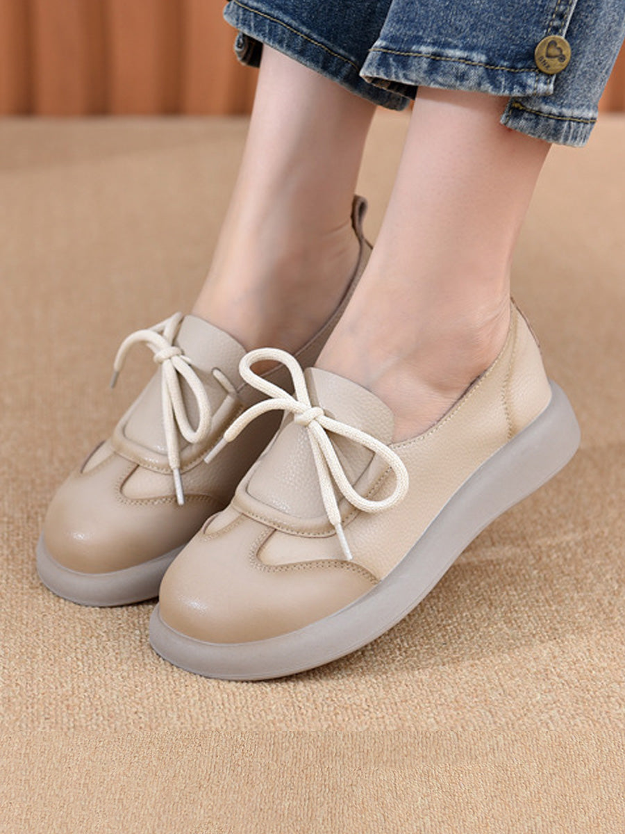 Women Summer Casual Leather Spliced Flat Shoes
