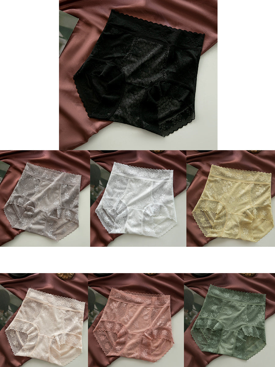7 Pieces Summer Women Flower Lace High Waist Underwear