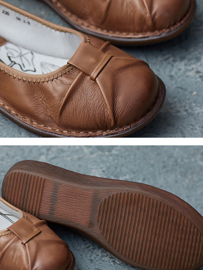 Women Ethnic Pure Color Genuine Leather Low Heel Shoes