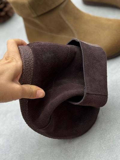 Women Vintage Autumn Suded Leather Flat Boots