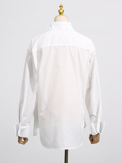 Long Sleeves Loose Buttoned Pleated Solid Color Lapel Blouses&Shirts Tops