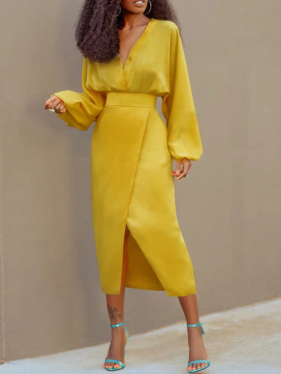 Long Sleeves Loose Buttoned Solid Color V-Neck Blouses&Shirts Tops