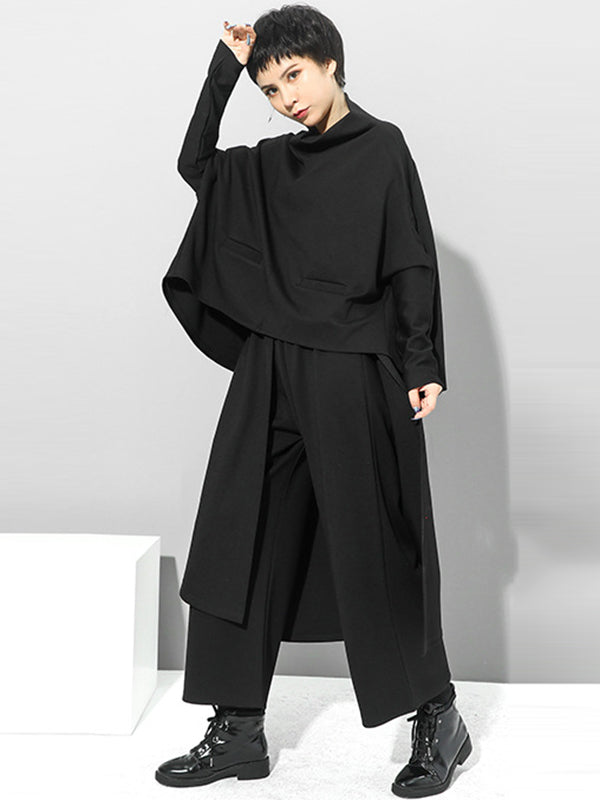 Irregularity Elastic Waist Wide Leg Solid Color Pants