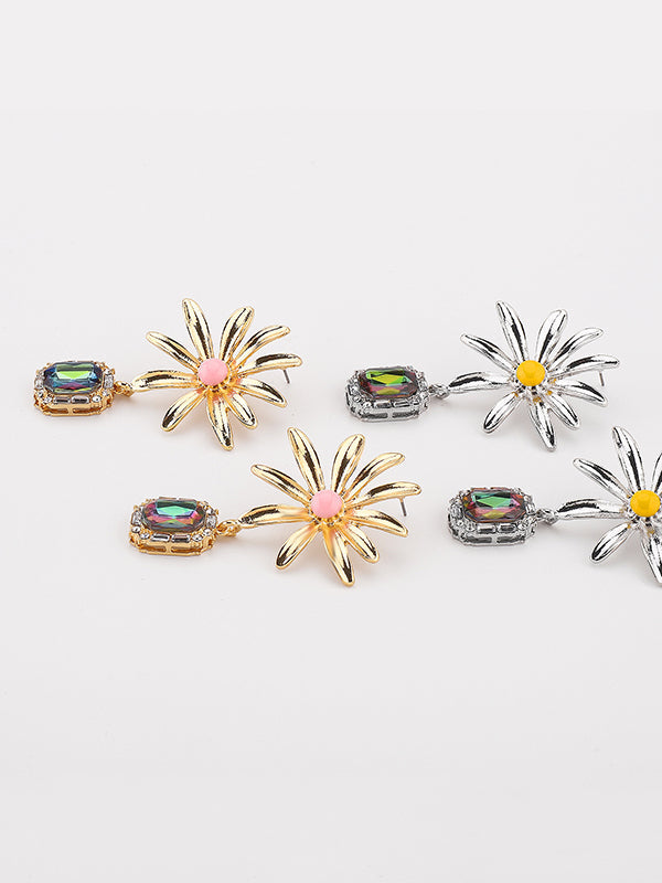 Geometric Rhine Stones Drop Earrings