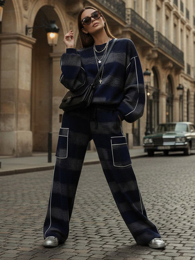 Loose Wide Leg Contrast Color Line Pockets Split-Joint Striped Pants