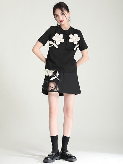 Original Stylish Applique Contrast Color T-Shirt Top