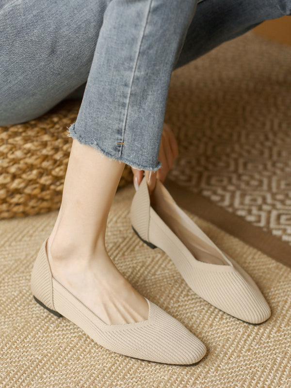 Solid Color Square-Toe Flats Shoes