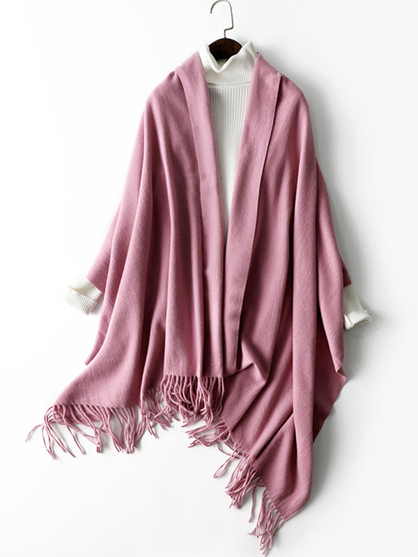 Keep Warm Solid Color Tasseled Shawl&Scarf