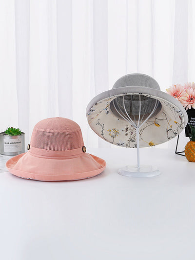 Hollow Lace-Up Printed Split-Joint Sun Hat