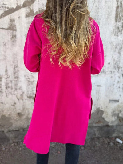 Hooded Long Sleeves Pockets Solid Color Split-Joint Zipper Outerwear