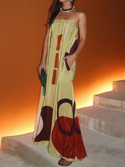 Loose Sleeveless Elasticity Printed Split-Joint Tube Evening Dresses Maxi Dresses