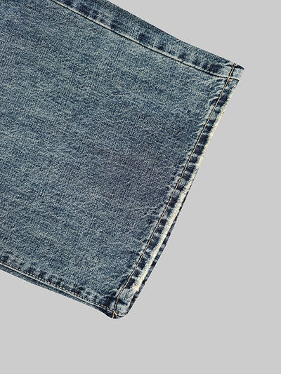 Loose Wide Leg Buttoned Fringed Pockets Jean Pants Bottoms