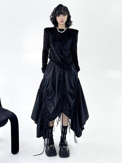 A-Line Elasticated Waist Asymmetric Drawstring Pleated Solid Color Skirts Bottoms