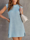 A-Line Loose Solid Color Split-Side Tied Waist Round-Neck Mini Dresses Sweater Dresses