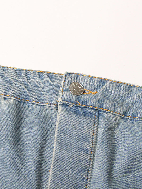 High Waisted Wide Leg Buttoned Hollow Pockets Split-Joint Tube Jumpsuits