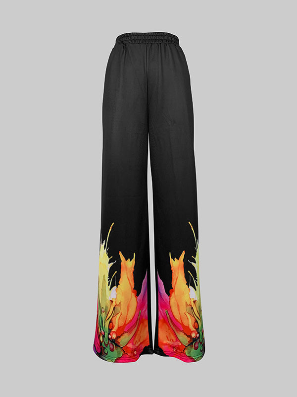 Loose Wide Leg Flower Print Pants Trousers