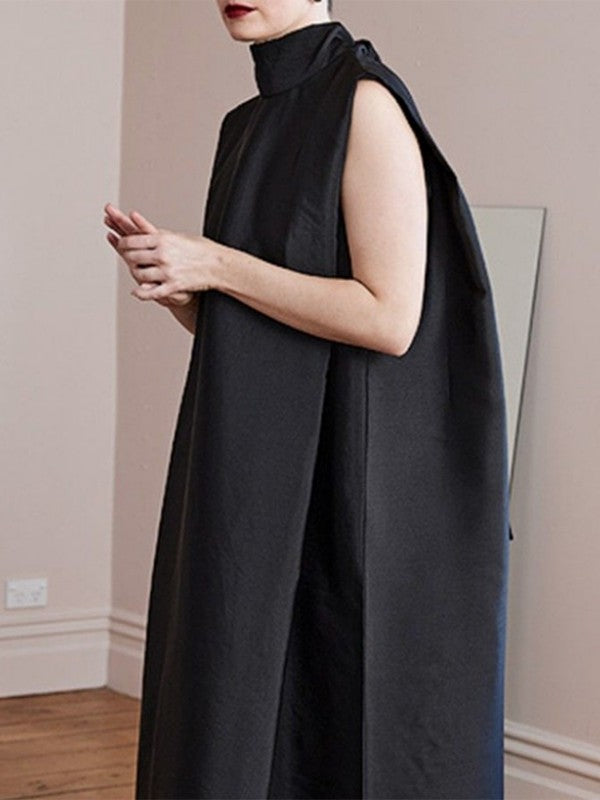 Loose Solid Color High Neck Maxi Dresses