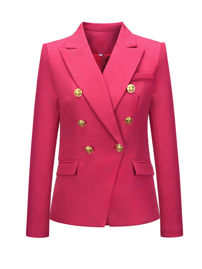 Long Sleeves Buttoned Notched Collar Blazer Outerwear