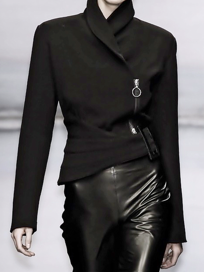 Long Sleeves Asymmetric Solid Color Zipper Stand Collar Jackets