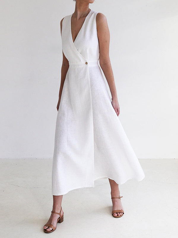Loose Sleeveless Split-Joint V-Neck Maxi Dresses