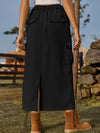 A-Line Loose Drawstring Elasticity Pockets Solid Color Split-Back Skirts Bottoms