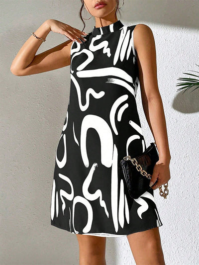 A-line Sleeveless Contrast Color Printed Mini Dresses