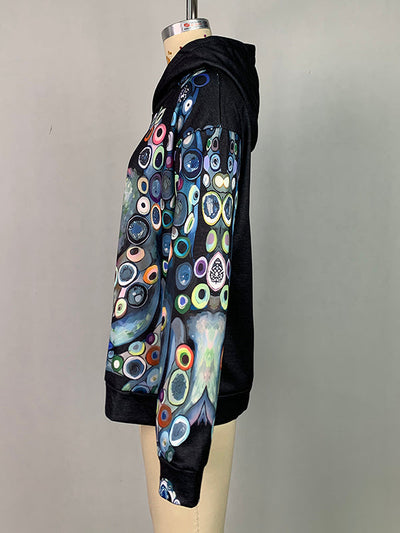 Long Sleeves Printed Hooded Hoodies Tops