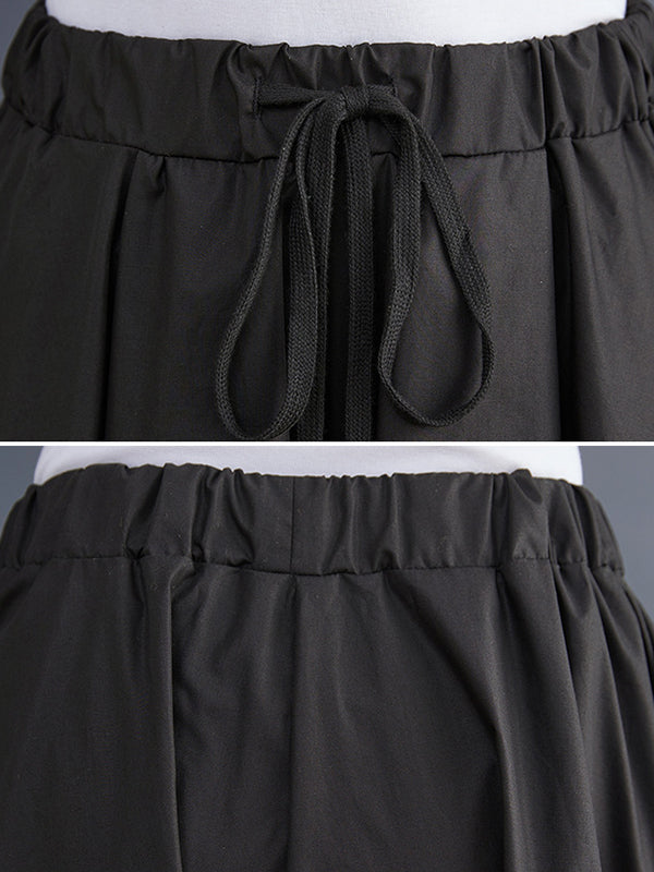 Cropped A-Line Drawstring Solid Color Pants Culotte