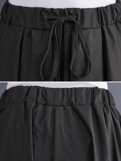 Cropped A-Line Drawstring Solid Color Pants Culotte