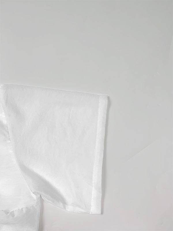 Half Sleeves High Waisted Pleated See-Through Solid Color Lapel Midi Dresses Shirt Dress