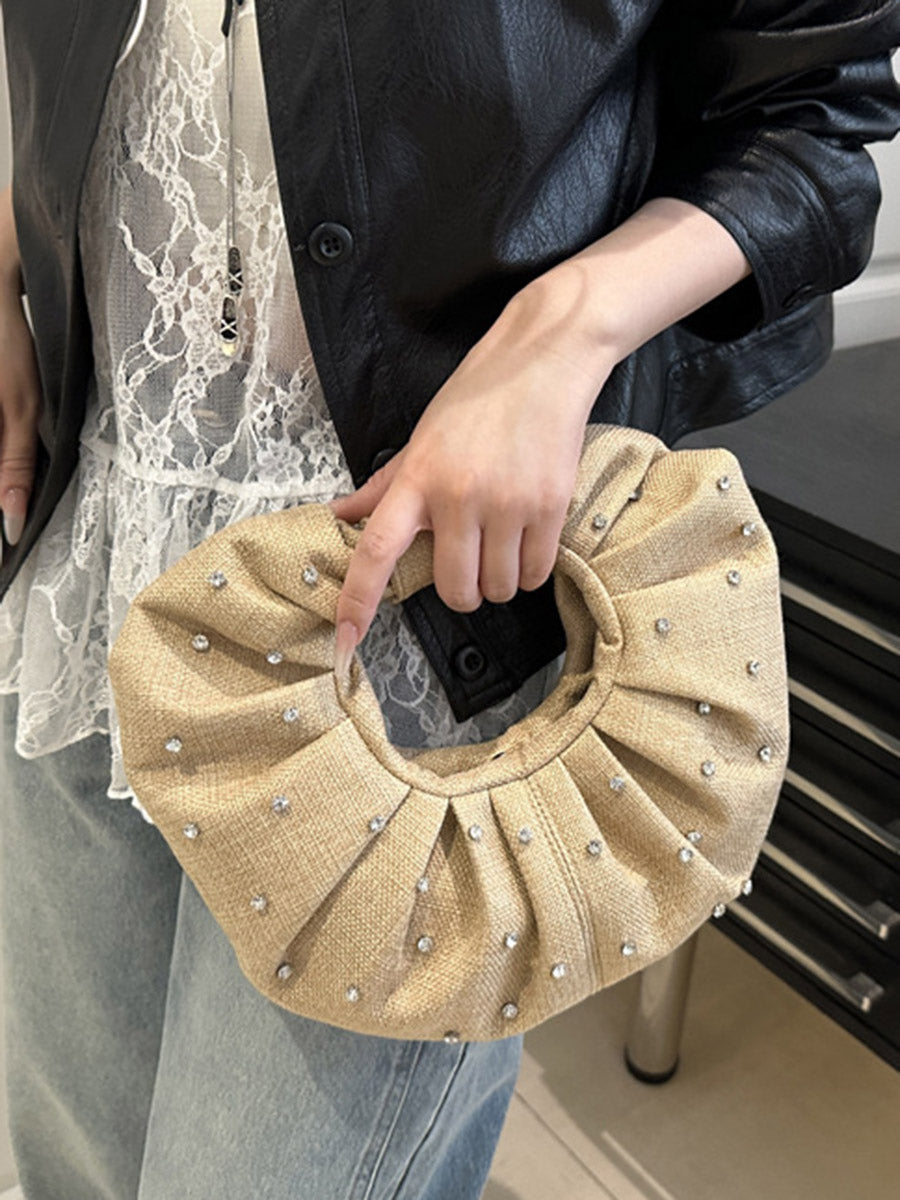 Geometric Pleated Rhine Stones Evening Bags & Clutches