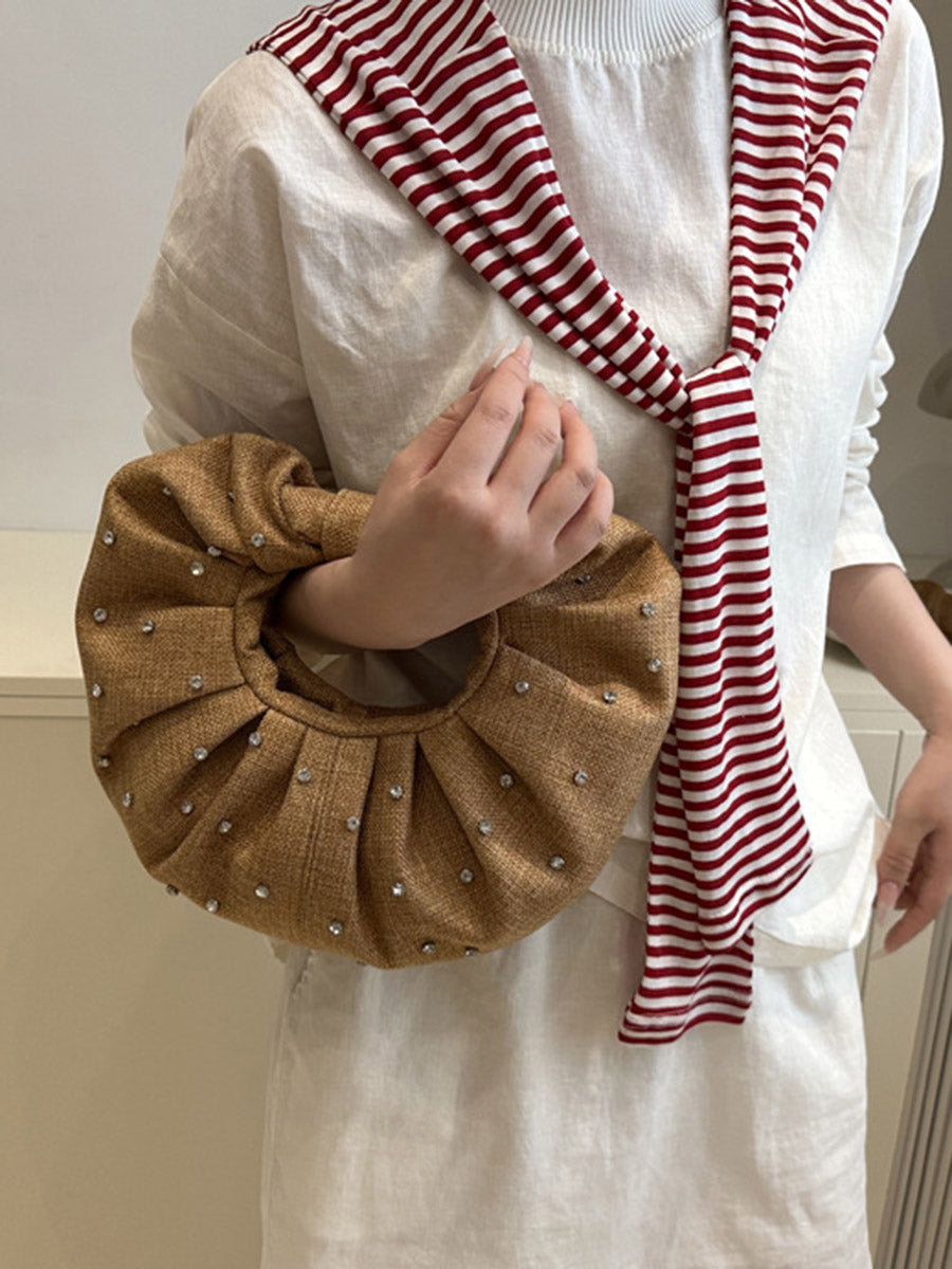 Geometric Pleated Rhine Stones Evening Bags & Clutches