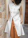 A-Line Loose Buttoned Solid Color Split-Front Split-Side Stand Collar Vest Top