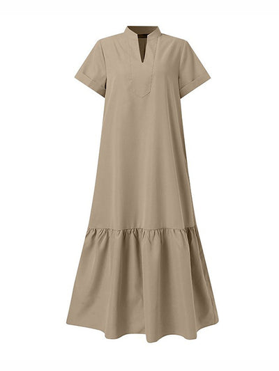 A-Line Loose Solid Color Split-Joint V-Neck Maxi Dresses