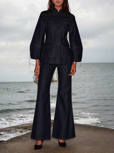 High Waisted Wide Leg Pockets Solid Color Jean Pants Bottoms
