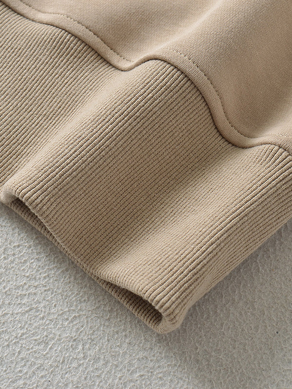 Long Sleeves Loose Solid Color Split-Joint Round-Neck Sweatshirt Tops