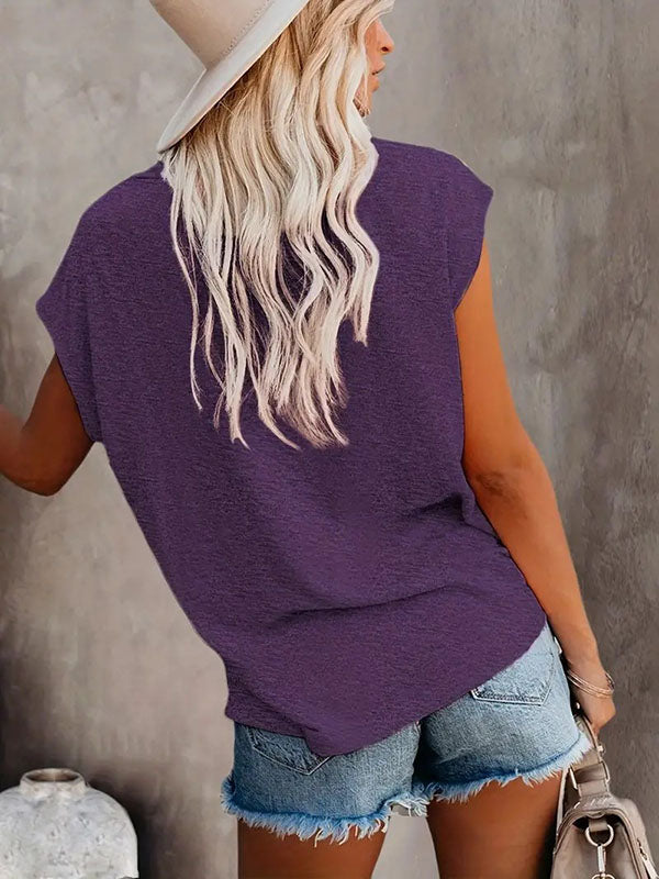 Loose Short Sleeves Solid Color Round-Neck T-Shirts Tops