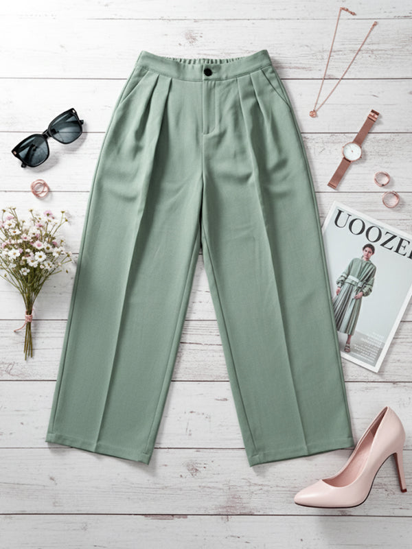 Loose Buttoned Pleated Solid Color Pants Trousers